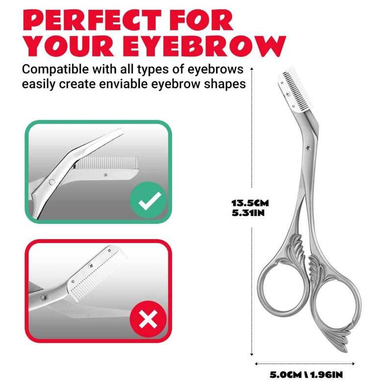 DINNAT Eyebrow Trimmer Scissor With Comb, Eyebrow Trimmers, Professional Precision