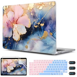 CISSOOK Compatible with MacBook Air 13 inch Case M1 A2337 A2179 A1932 2021 2020-2018, Plastic Hard Shell Case & Keyboard Cover & Screen Film for MacBook Air 13-inch with Touch ID, Marble Flower