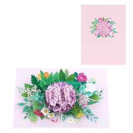 GEHENFRUCHT 3D Birthday Card, Flowers Pop-Up Greeting Card for Birthday, Flower Birthday Card Surprise Box Gifts for Women (Hydrangea Pink)