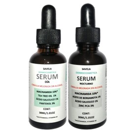 2 Serum, Suero Dia y noche, Niacinamida 10% , Acido Salicilico1%, Pantenol 3% , Zinc PCA3% , Tea tree oil 1% , Aceite de Bergamota, Hidratante, seborregulador, limpiador facial, luminosidad y unificacion de tono de piel, cutis graso o mixto. 30ml c/u