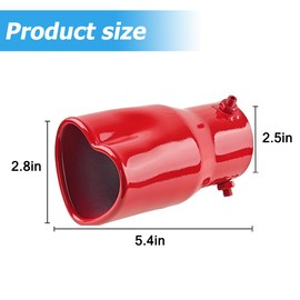 Sandfren 2.5" to 2.8" Car Exhaust Tip, 2.5" Inlet 2.8" Outlet 5.39" Long Stainless Steel Heart-Shaped Surface Polished Exhaust Tailpipe Tip, Rolled Edge Bolt on Diesel Pipe, Universal Fit (Red)