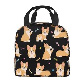 Zminciu Cute Corgi Dog Lunch Bag Reusable Zipper Closure Leakproof Insulated Lunch Box Cooler Tote Bag Food Container Snack Bag