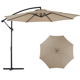 SMUG 10FT Cantilever Patio Umbrellas, Hanging Outdoor Offset Umbrella with 8 Ribs, UV Protection for Pool Garden Backyard Market, Khaki