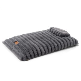 TOWN & COUNTRY LUXE CuddleTown Ribbed Bubble Stripe Pillow Crate Mat Pet Bed, Machine Washable Cover, Soft & Calming, Non-Slip Bottom, Dark Grey, Small 30"x21"x3"