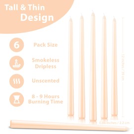 BEARAE Taper Candles, 12 Inch 6 Pack Candle Sticks Smokeless Dripless Unscented Candlesticks, Long Tapered Candles for Wedding Dinner Birthday Ritual Prayer Meditation, 8 Hours Long Burning