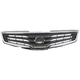 Evan-Fischer Grille Assembly Compatible with 2010-2012 Nissan Sentra Chrome Shell/Painted Dark Gray Insert Base/S/SL Models