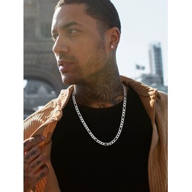 ChainsPro Men's Figaro Chain Necklace 7.5 mm Wide Figaro Chain Stainless Steel Figaro Chain Necklace Silver/Black/Gold-Plated Colour 46/51/55/61/66/71/76 cm, Stainless Steel