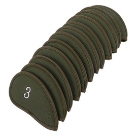 WHAMVOX 12pcs PU Leather Golf Club Head Covers Set Thickened Iron and Driver Protectors Precision Fit Putter Headcovers for Golfers Durable Collision Resistant Golf Iron Protectors Green