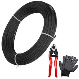 Black Stainless Steel Metal Cable, 7 x 7 Strand Construction, Suitable for DIY Handcrafted Guardrail Stair Decks,Cable Cutter and Glove 150FT 1/8 "T316