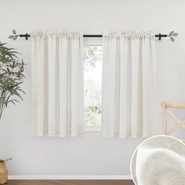 RYB HOME Linen Blend Curtains for Kitchen Bedroom, Thick Heavy Textured Breathable Light Filtering Semi Sheer Short Drapes for Small Window Sunroom, W 42 x L 45 inches, Linen, 2 Panels