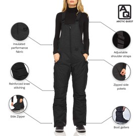 Arctic Quest Womens Insulated Water Resistant Ski Snow Bib Pants Black