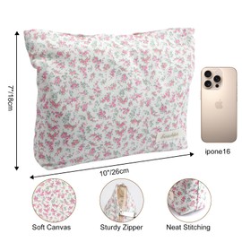 giteo bedding Aesthetic Makeup Bag, Quilted Floral Makeup Organizer bag, Travel Toiletry Bag for Women Girls, Daily Use Portable Cosmetic Bag, Cute Make Up Bag for Traveling (Style-1)