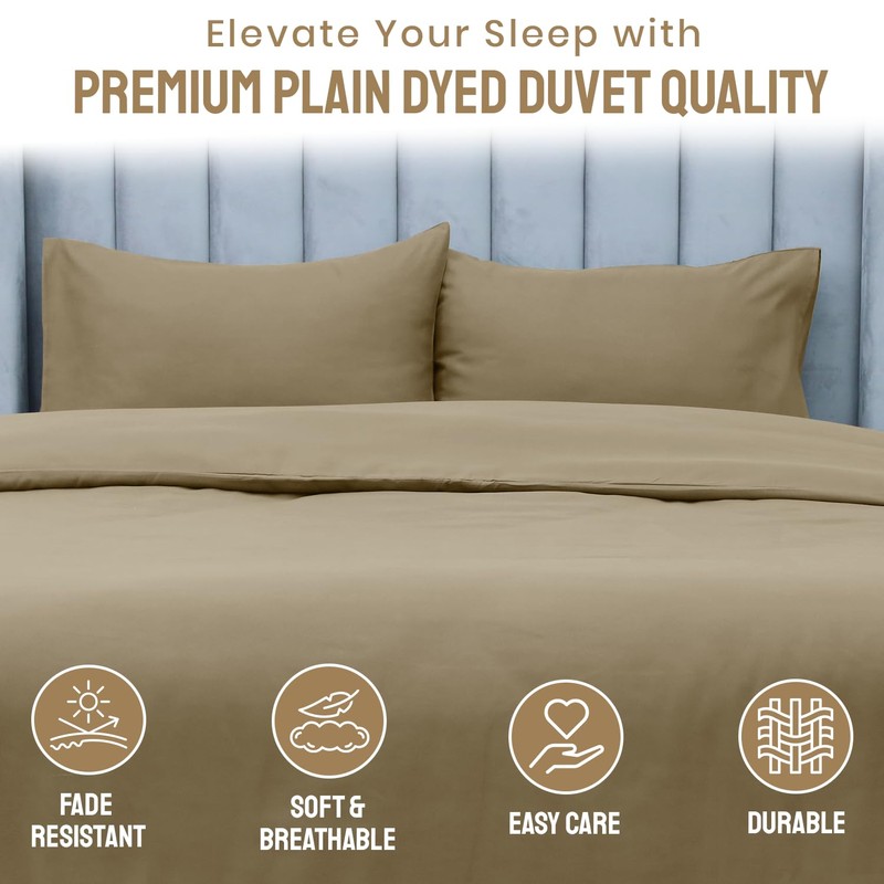 Imperial Rooms Single Duvet Cover Set Brushed Microfiber Plain Beige