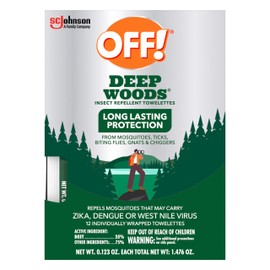 OFF! OFF! Deep Woods Mosquito and Insect Repellent Wipes, Long lasting, 12 Individually Wrapped Wipes