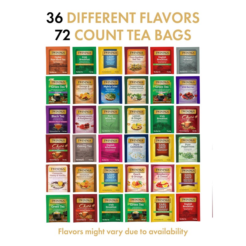 Twinings Tea Bags Sampler Assortment Variety Pack (72 Count) 36