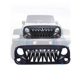 Perfit Liner Front Shark Grille Grill Compatible With 2007-2018 Jeep Wrangler JK Rubicon Sahara Sport Unlimited Matte Black