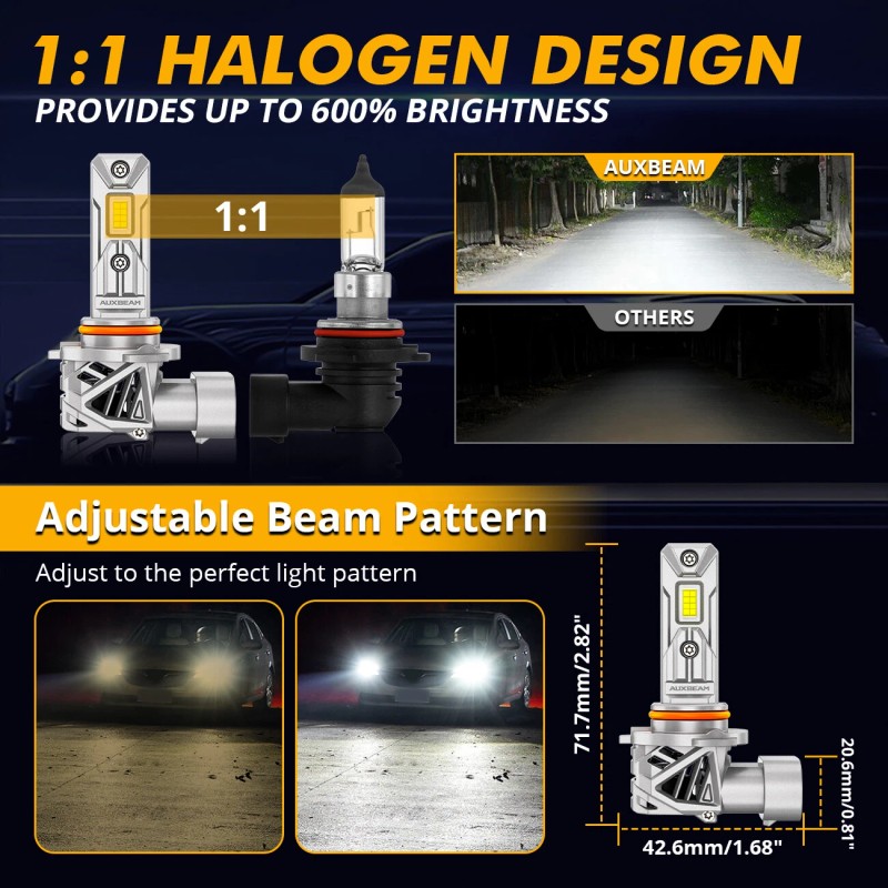AUXBEAM 9005 HB3 25000LM LED Headlight Bulbs High/Low Beam Kit