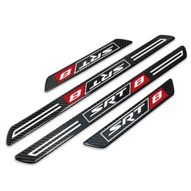 iPick Image Compatible with SRT-8 Logo Black Real Carbon Fiber 4 Pcs Universal Car Door Sill Step Protector Kick Plates, Set of 4 for Dodge Jeep RAM