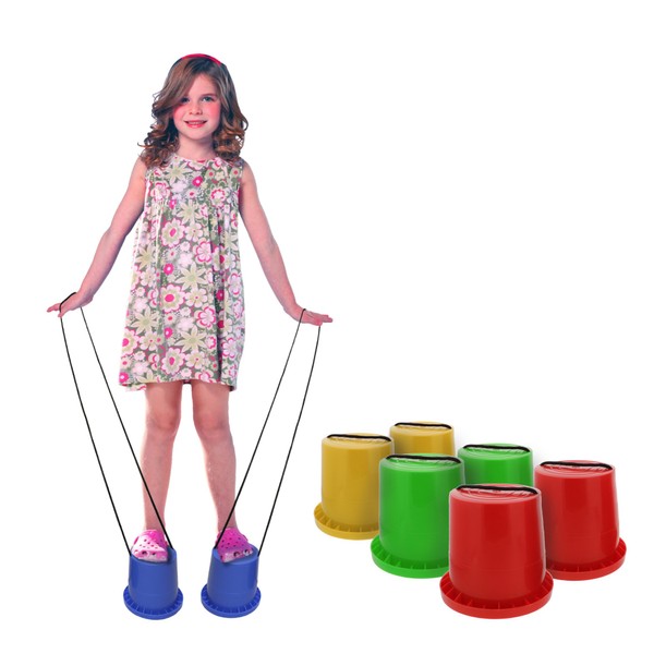 Get Out! Bucket Stilts in Blue – Kid Stilt 2-Pack (Pair) Walking Cups for Children – Kids Stepper Toy Walking Stilts