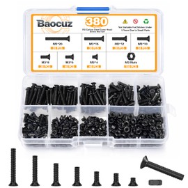380 Pcs M3 Black Flat Head Machine Screws and Hex Nuts Kit Carbon Steel Countersunk Head Phillips Screws Bolts Assortment,M3 x 4mm/ 6mm/ 8mm/ 10mm/ 12mm/ 16mm/ 20mm