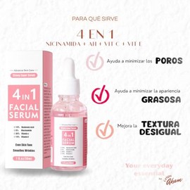 AKAM Serum Facial 4en1: Niacinamida, Ácido Hialurónico y Vitamina C y E Colágeno Á Glicólico Hidratación(4N1, 30ml)
