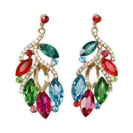 ASTRUE Leaf Shaped Multicolor Rhinestone Dangle Earrings for Women, Vintage Palace Crystal Earrings for Prom Party Jewelry Accessory