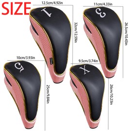Andux 4Pcs/Set Gold Golf 460cc Driver Fairway Wood Club Head Covers Hook & Loop Pink
