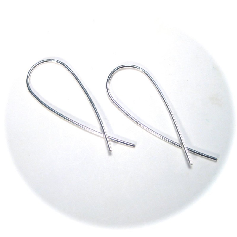 Thread Through Hoops, Wishbone Shaped Silver Threader Dangle Earrings
