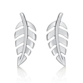Diamond Treats Small Feather Earrings in 925 Sterling Silver, Simple Feather Stud Earrings for Women and Teen Girls, Cute 925 Sterling Silver Stud Earrings for Women