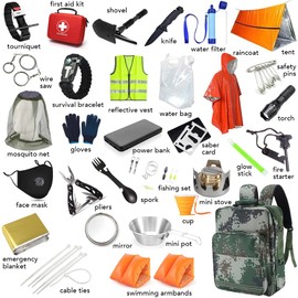 ISOP Emergency Survival Kit | Rescue Survival Backpack & First Aid Equipment for Camping Hiking Outdoor | Survival Tools for Any Occasion | Survival Set Full of Gear