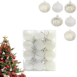 Pack of 24 White Christmas Baubles, Christmas Decoration, Christmas Tree Decoration Set for Plastic, Christmas Tree Baubles, Plastic Christmas Tree Baubles