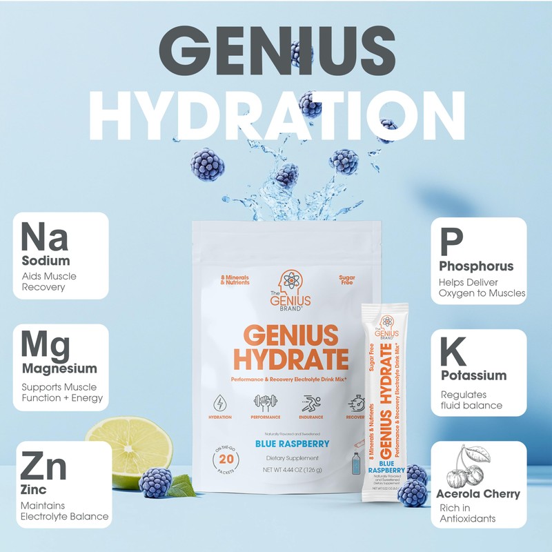 Genius Hydrate Stick Pack Powder Drink Mix – Blue Raspberry