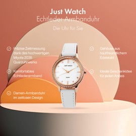 Just Watch JW192 Women's Watch Genuine Leather Rhinestone Analogue Quartz JW10035, White, Strap.