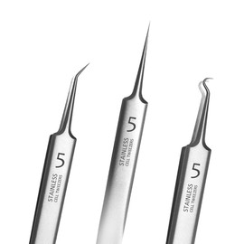 Professional Facial Blackhead Remover Tweezers,3Pcs Precision Pimple Popper Tool Kit for Whitehead Ance Blemishs Comedones Stainless Steel Makeup Tool - Matte