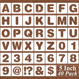 5 Inch Alphabet Letter Stencils - 40 Pack Letter Number Stencil Templates with Signs for Painting on Wood, Reusable Calligraphy Letters Stencils for Chalkboard Fabric Wood Signs