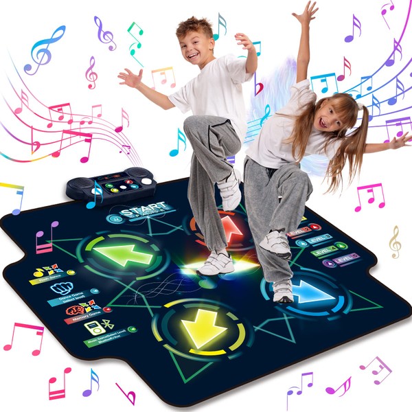 JOLLY FUN Dance Mat for Kids - Electronic Dance Mats with Wireless Bluetooth for 3-12 Year Old Kids, Lights Up Dance Pad with Built-in Music 5 Levels 4 Mode, Gifts for Children
