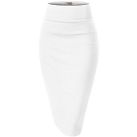 Hybrid & Company Women's Premium Nylon Ponte Stretch High Waist Pencil Suit Skirt Below Knee KSK45002 1073T White XS
