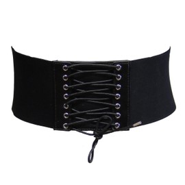Zac's Alter Ego 9.7cm Black Elasticated Waist Lace Up Criss Cross Corset Belt