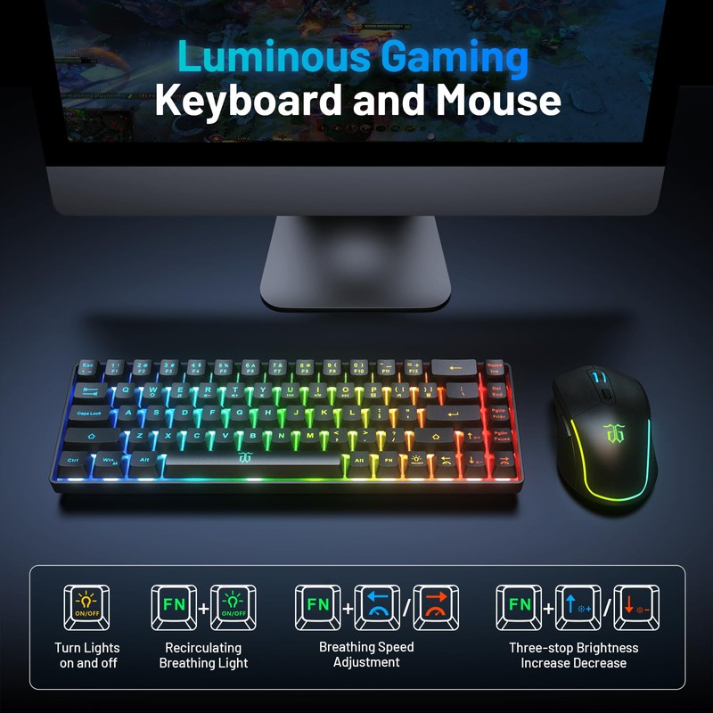 Snpurdiri 60% Wireless Gaming Keyboard and Mouse Combo,LED Backlit Rechargeable
