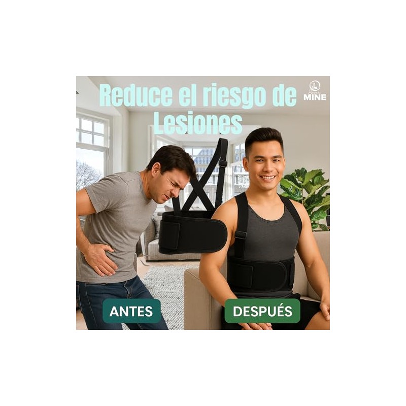 SEVEN MINE Faja Industrial Lumbar con Tirantes Doble Cierre Ajustable