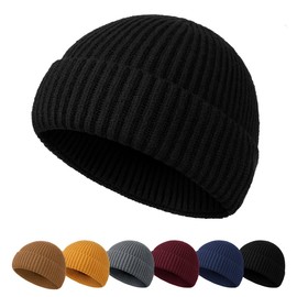 Beanie Hat for Men - Winter Knitted Beanie Hat Soft Cuffed Wooly Beanie Classic Winter Hats with Stretchy Fleece Lined (BalckA)