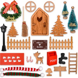 AOKITO Gnome Door Complete Set, Miniature Gnome Accessories, Christmas Gnome Door, Christmas Decoration Elf Door Set with Fence, Miniature Post Boxes, Boots, Wreath, Mini Christmas Tree, Scarves,