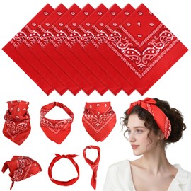 PLULON 8 Pack Red Bandanas for Men Women, Paisley Pattern Bandana Bulk Headbands Men Handkerchief Cowboy Face Mask Square Scarf Headwear 100% Polyester