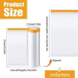 Qulkws 4 Rolls Painters Plastic with Tape 8.9Ft x 89Ft Pre-Taped Masking Film Paint Adhesive Protective Film Roll for Automotive Painting Covering Walls Windows Auto Body