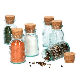 MamboCat Spice Jars with Corks Round I 6 Small Glass Containers for Storage for Spices - Salt - Pepper - Herbs I Cork Jars for Filling - Glass Storage Container Empty 125 ml