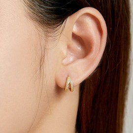 Earrings 925 Silver Hoop Earrings for Men and Women, Silver/Gold Huggie Hoop Earrings with AAA+ Cubic Zirconia, Jewellery Gift for Girls, Yellow Gold