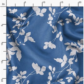 Soimoi Leaves Print - Blue, Canvas Fabric Material - 56 Inch Wide, 1 Meter, Unstitched Fabric For Upholstery, Bags, Workwear And Outdoor Gear.