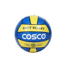 Cosco Shot Volley Volleyball | Color: Blue & Yellow | Size: 4 | Material: Leather | Panels: 18 | Circumference (CMS): 65~67 | Weight: 260grams | Recommended for Recreational | Construction: Moulded