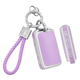 PIFOOG Key Fob Cover for Mazda Purple Car Keys Case Shell for Mazda CX5 CX30 CX9 CX50 3 6 CX90 MX5 Miata 4 Button Accessories Bling Keychain Protector Full Covers Girly Women Silver TPU