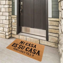 Funny Doormat Front Door Mat Entryway Outdoor Mats Entry Brown Mat Mi Casa ES Su Casa Pero Only Till 9, with Heavy Duty Anti-Slip Backing Front Porch Welcome Mats 29.5 x 17 inch